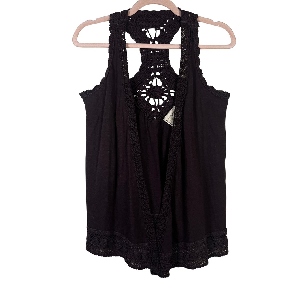 Pink Rose Brown Crochet Lace Racerback Sleeveless Cardigan Vest S Boho Festival